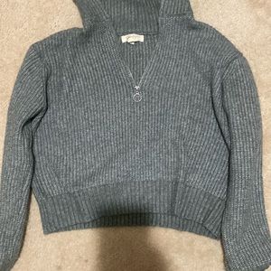 crop knitted zip up sweater
